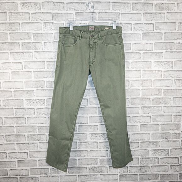 FAHERTY brand Men's 5 Pocket Stretch Denim Pants in fade olive green size 31 - Picture 1 of 10